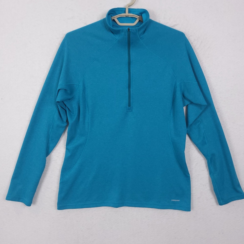 Patagonia Capilene 3 Midweight Pullover Womens Large Blue 1/4 Zip Base Layer